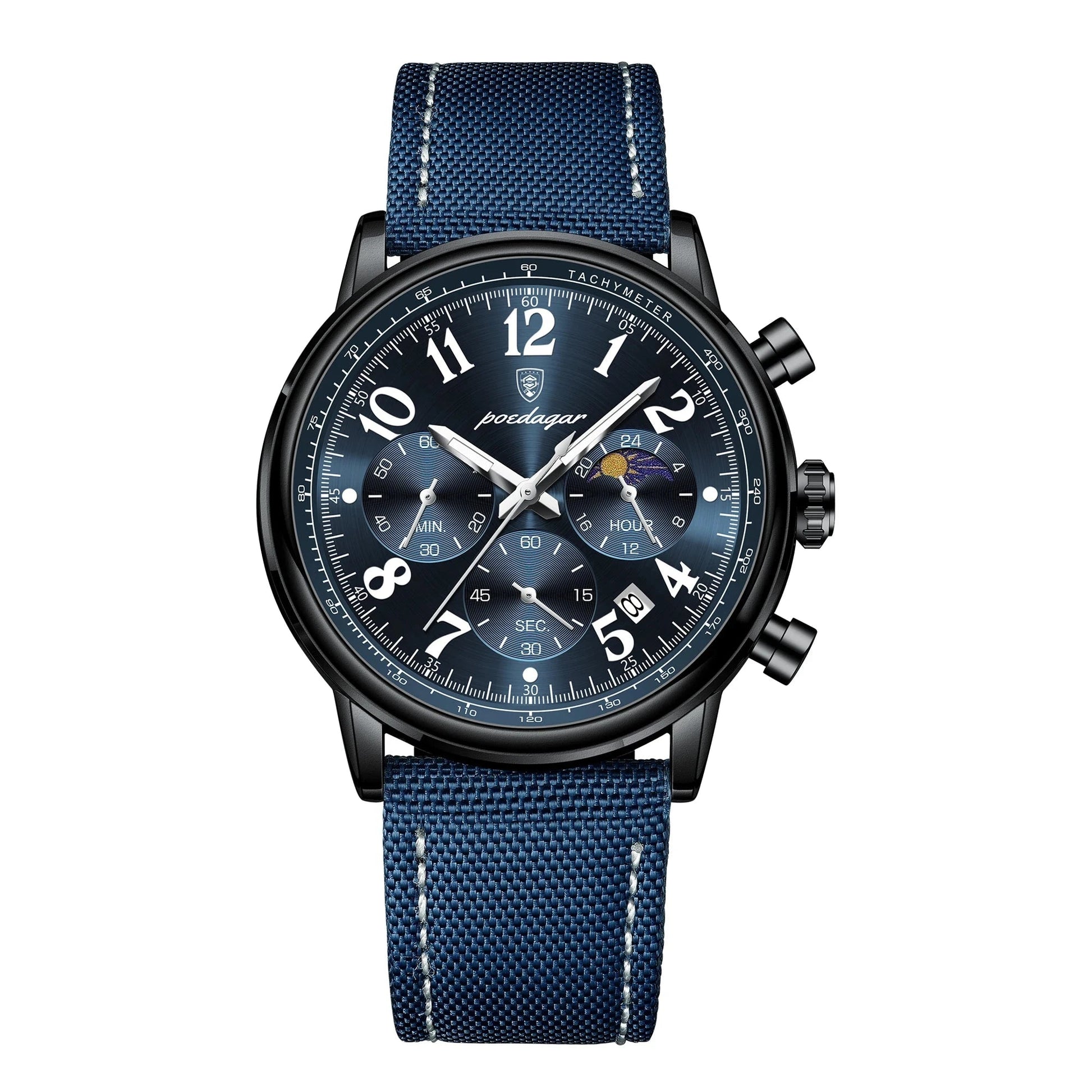 POEDAGAR Luxury Sports Military Men Watch Waterproof Luminous Chronograph Nylon Leather Date Man Wristwatch Quartz Men's Watches Blue Wolf Store 808 Black Blue NL